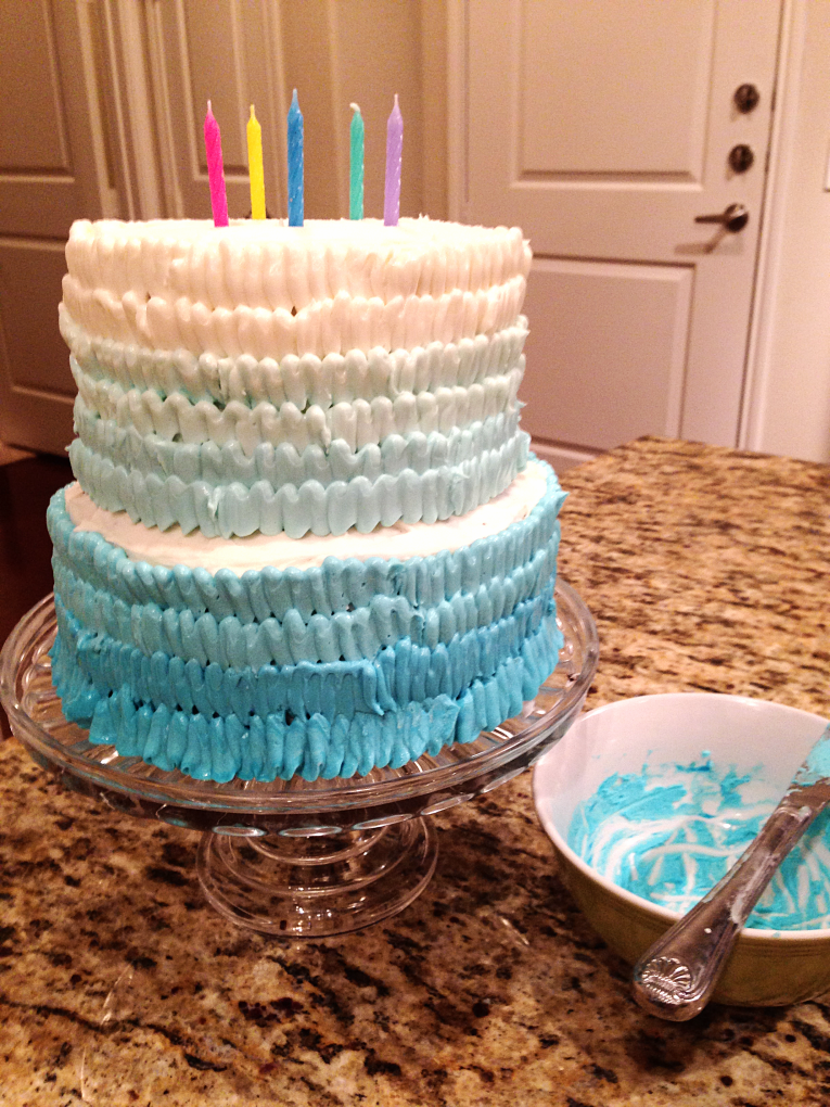 Blue Ombre Ruffle Cake Tutorial on Bunny Baubles Blog