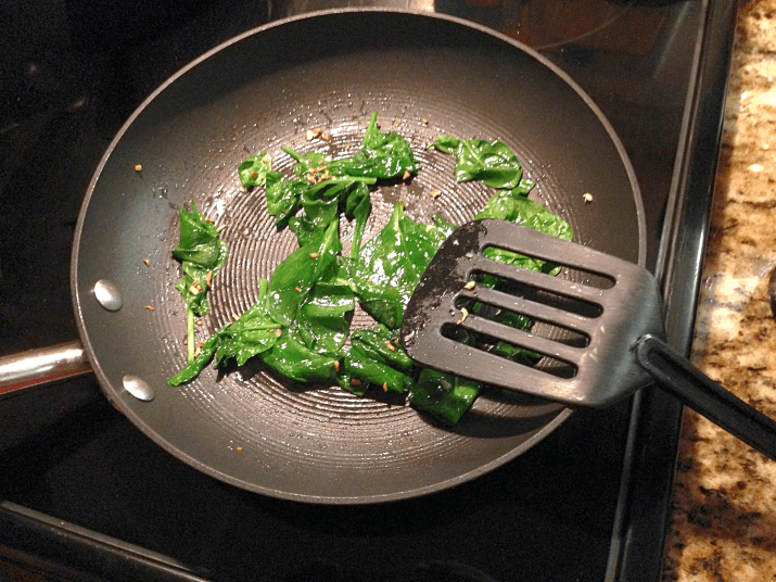 Sautee Spinach for Baby Barnaby's Green Eggs