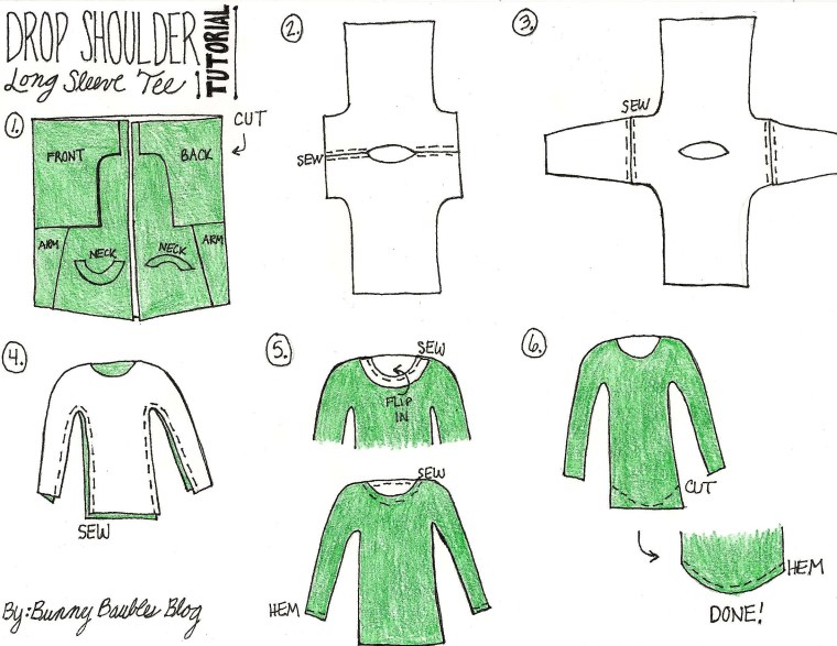 Drop Shoulder Long Sleeve Tee Tutorial by Bunny Baubles Instructions