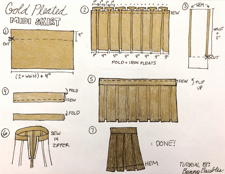 Gold Pleated Skirt Tutorial by Bunny Baubles Blog 8