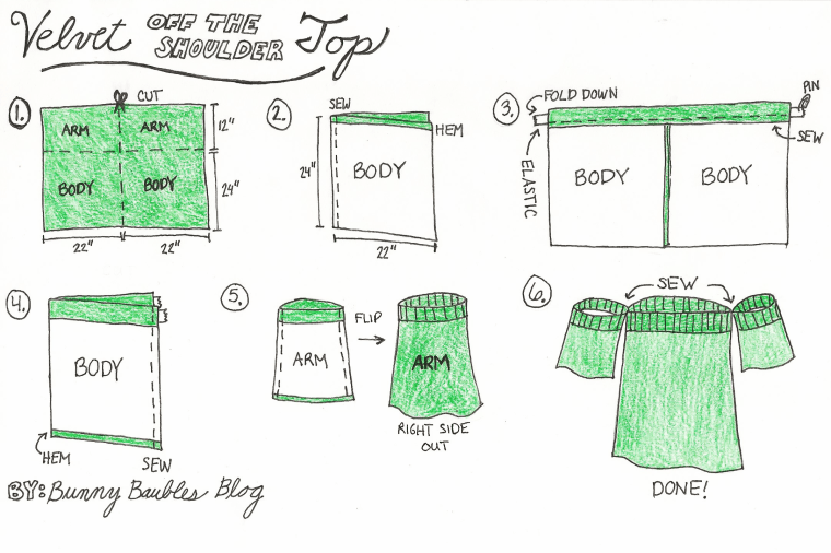 Velvet Off the Shoulder Top Tutorial by Bunny Baubles Blog