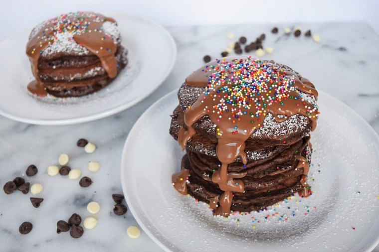 Chocolate Milk Pancakes with Cinnamon Peanut Butter Syrup 7